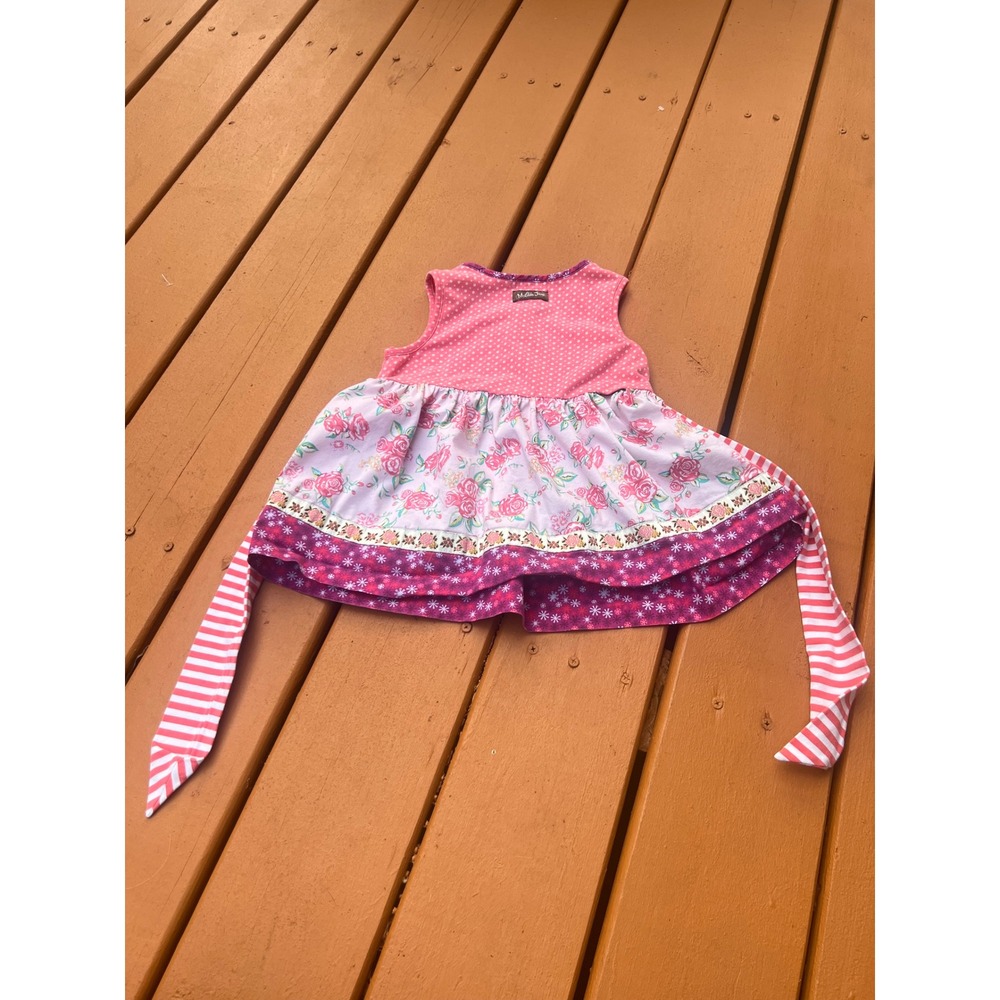 Matilda Jane Girls Pink Mixed Print Floral Polka Dot Tunic Top Dress Size 6